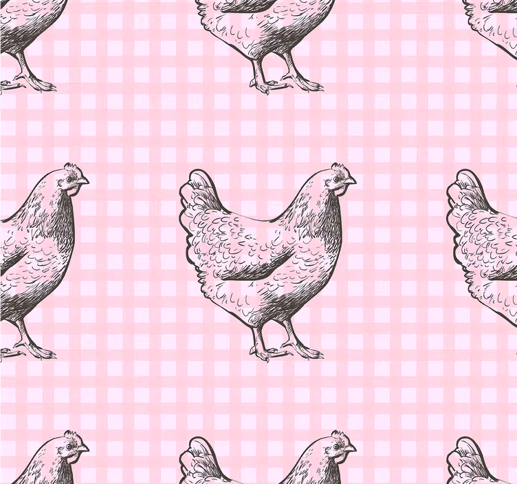 Carta da parati per cucina Quadretti rosa e bianchi con galli - TenStickers