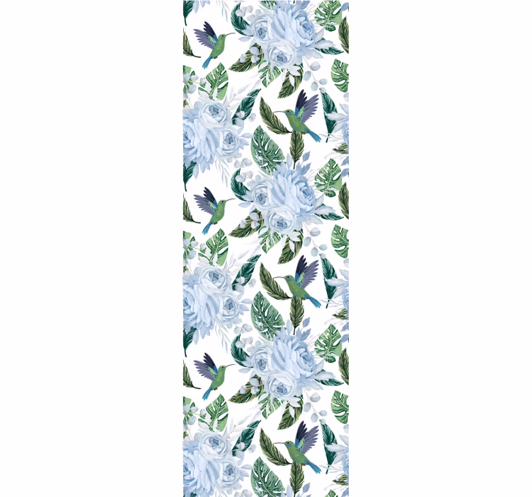 Carta da parati floreale disegno floreale di colibrì - TenStickers
