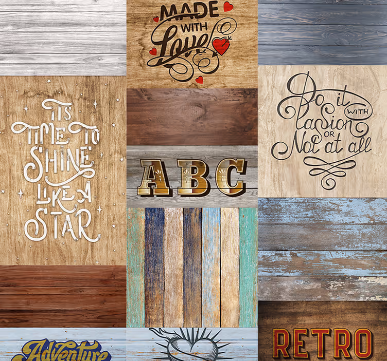 Carta da parati effetto legno stile lettering ispirato - TenStickers