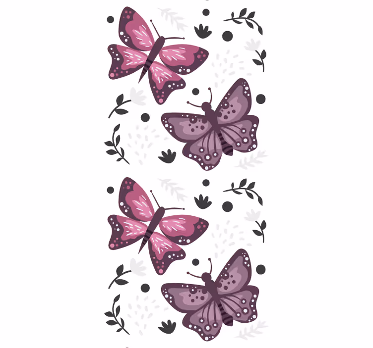 Carta da parati farfalle motivo rosa con foglie - TenStickers