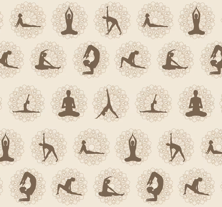 Carta da parati beige icone yoga marroni - TenStickers