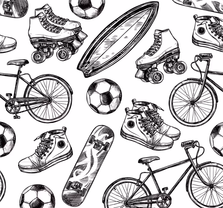 Carta da parati retrò scarabocchi sportivi - TenStickers