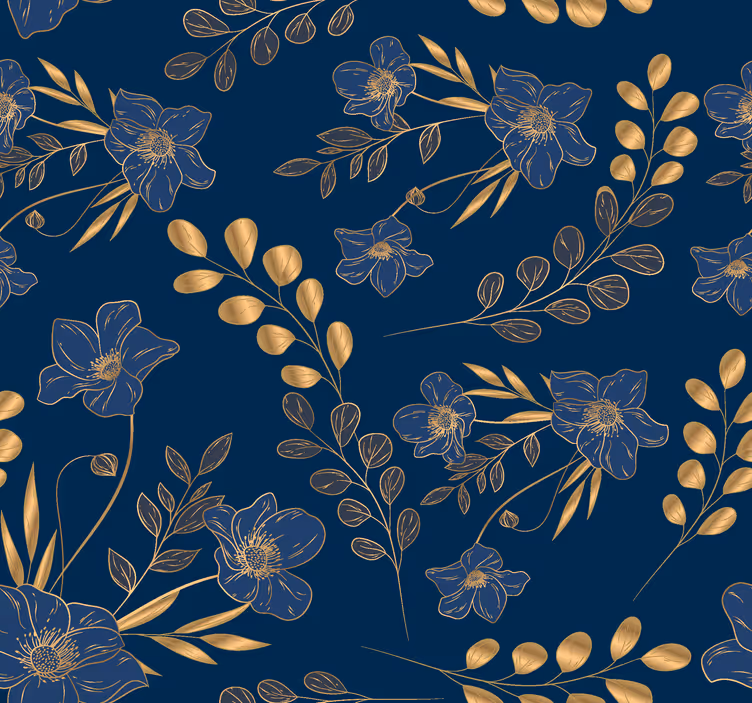 Carta da parati Navy UK motivo fiori dorati - TenStickers