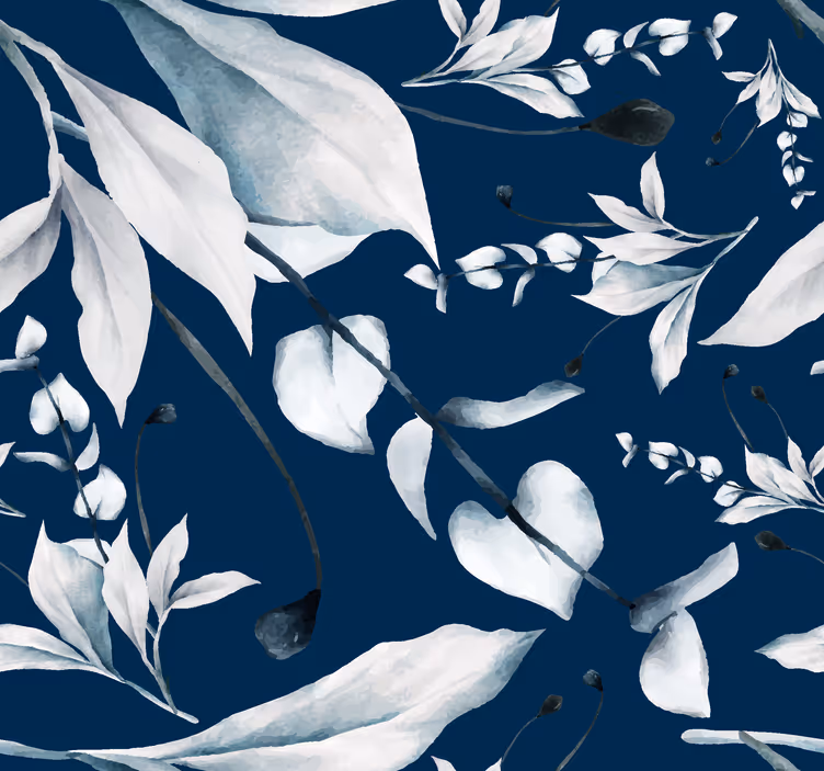 Carta da parati Navy UK foglie bianche - TenStickers