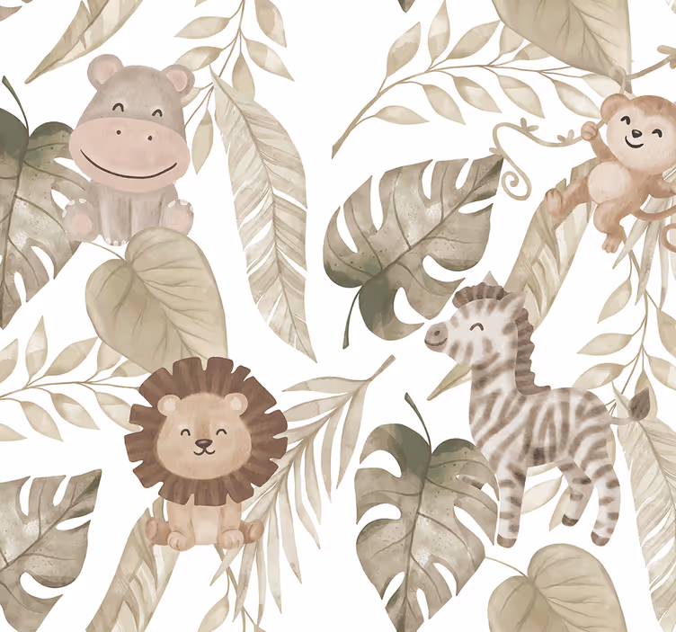 Carta da parati neonato motivo giungla beige - TenStickers