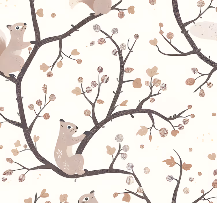 Carta da parati neonato motivo scoiattoli beige - TenStickers