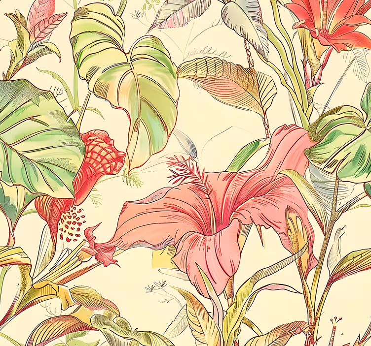 Carta da parati foglie modello di fiori inglesi - TenStickers