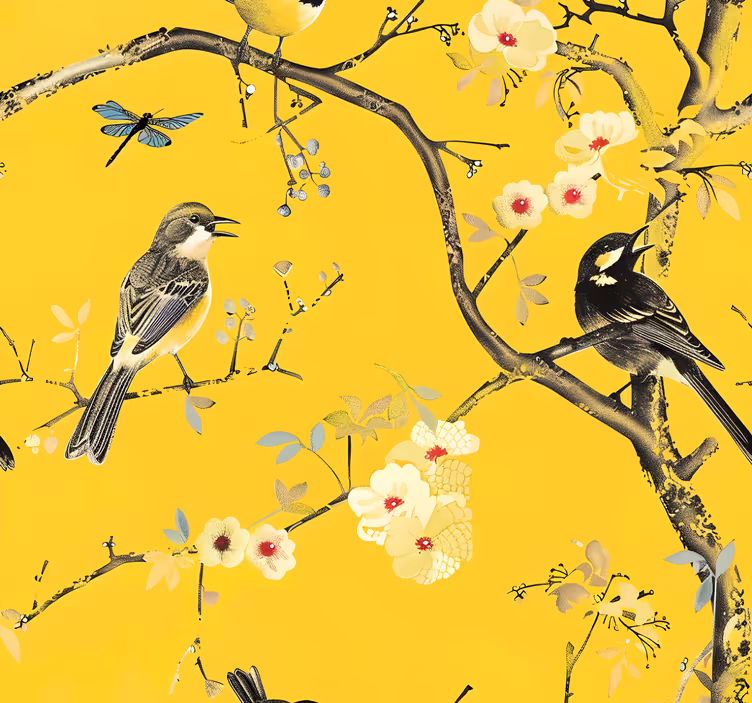 Carta da parati gialla disegno primaverile - TenStickers