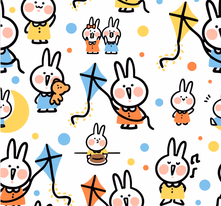 Carta da parati animali coniglietti con aquiloni - TenStickers