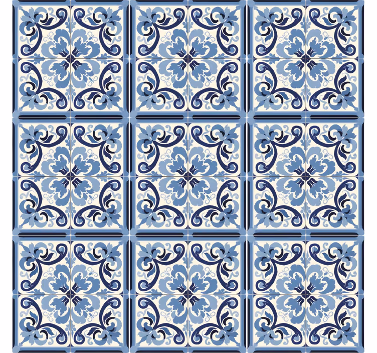 Carta da parati effetto piastrelle motivo floreale blu e bianco - TenStickers