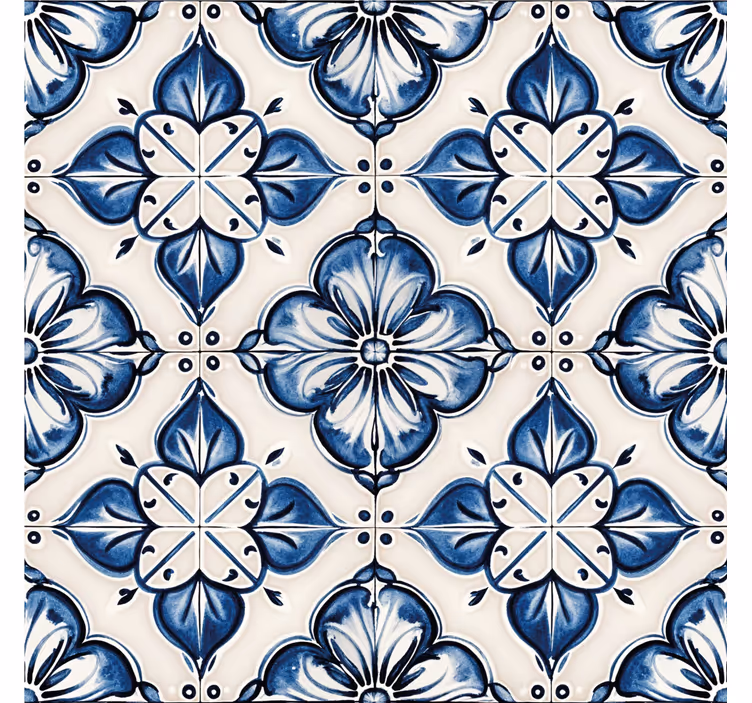 Carta da parati effetto piastrelle motivo floreale blu - TenStickers