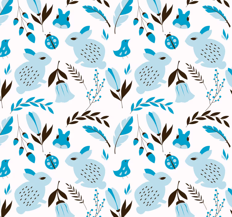 Carta da parati animali coniglietti blu - TenStickers