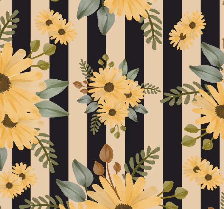 Carta da parati floreale motivo girasole a strisce - TenStickers