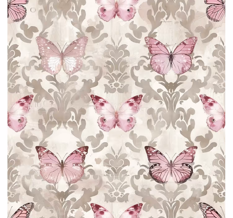 Carta da parati barocco motivo farfalle rosa - TenStickers