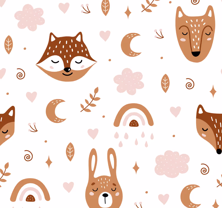 Carta da parati bambini simpatici animali e arcobaleni - TenStickers