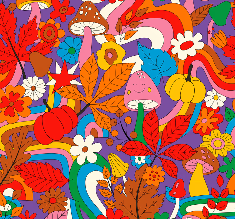 Carta da parati floreale modello psichedelico colorato retrò - TenStickers