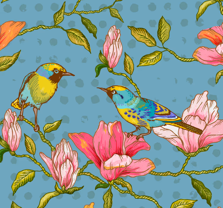 Carta da parati 3d fiori uccelli esotici - TenStickers