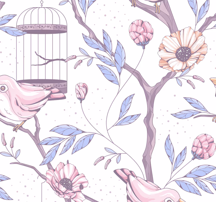 Carta da parati con albero e uccelli - TenStickers