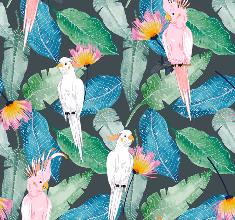Carta da parati con uccelli tropicali e foglie - TenStickers
