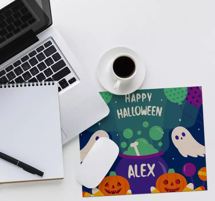 Tappetino mouse con nome auguri di halloween - TenStickers