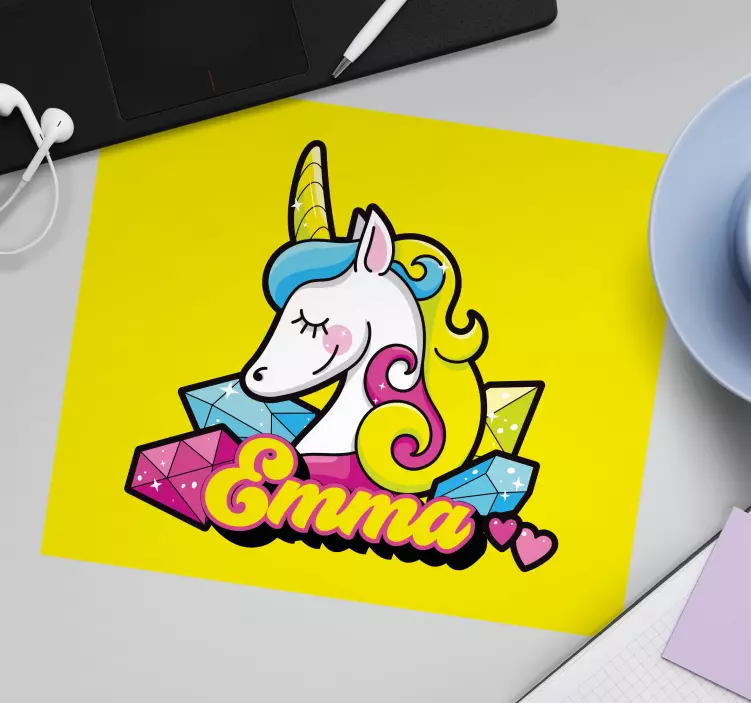 Tappetino mouse con nome illustrazione unicorno - TenStickers