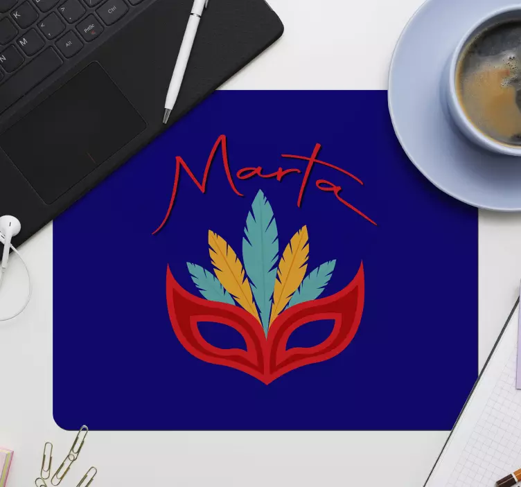 Tappetino mouse con nome maschera di piume colorate - TenStickers