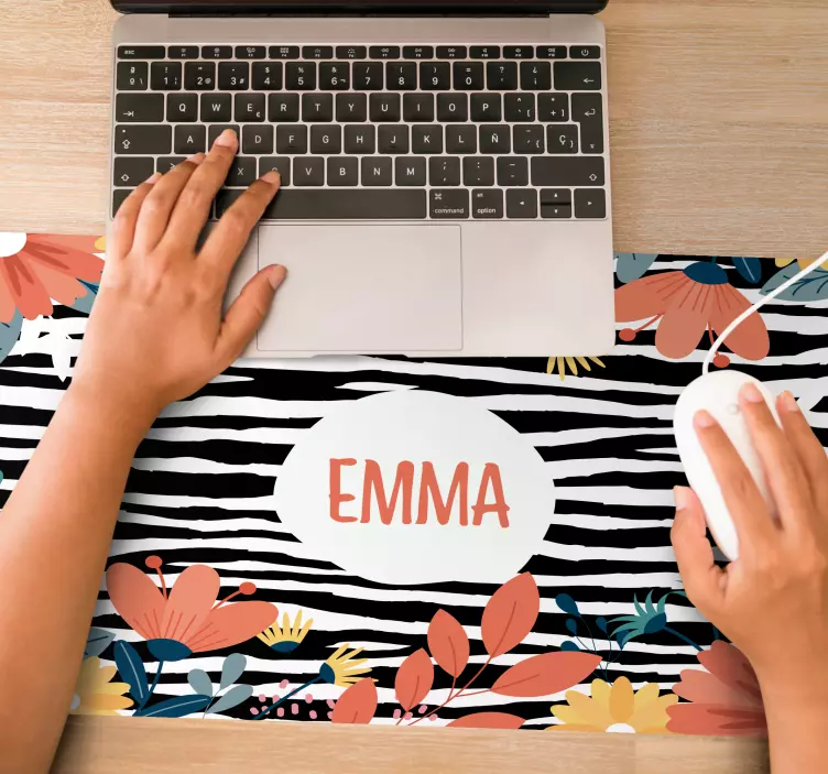 Tappetino mouse con nome stile floreale personalizzato - TenStickers