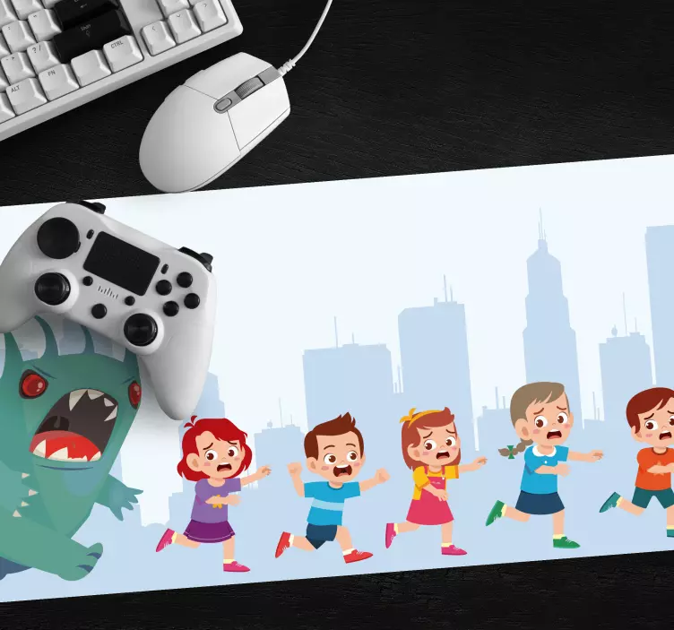 Tappetino mouse gaming bambini in fuga dal mostro - TenStickers