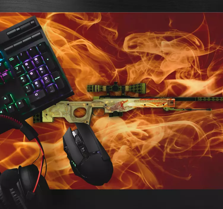 Tappetino mouse gaming fucile di precisione infuocato - TenStickers