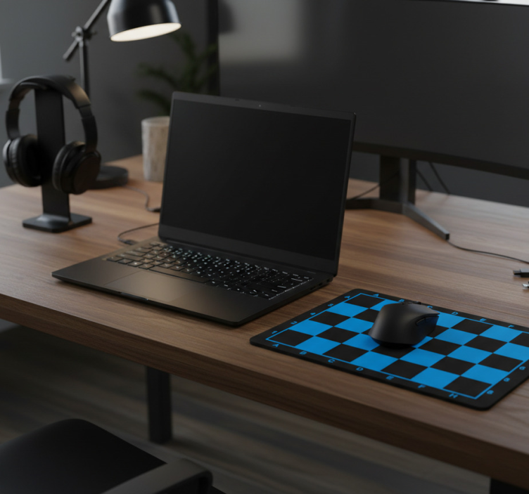 Tappetino mouse gaming scacchiera minimal blu e nera - TenStickers