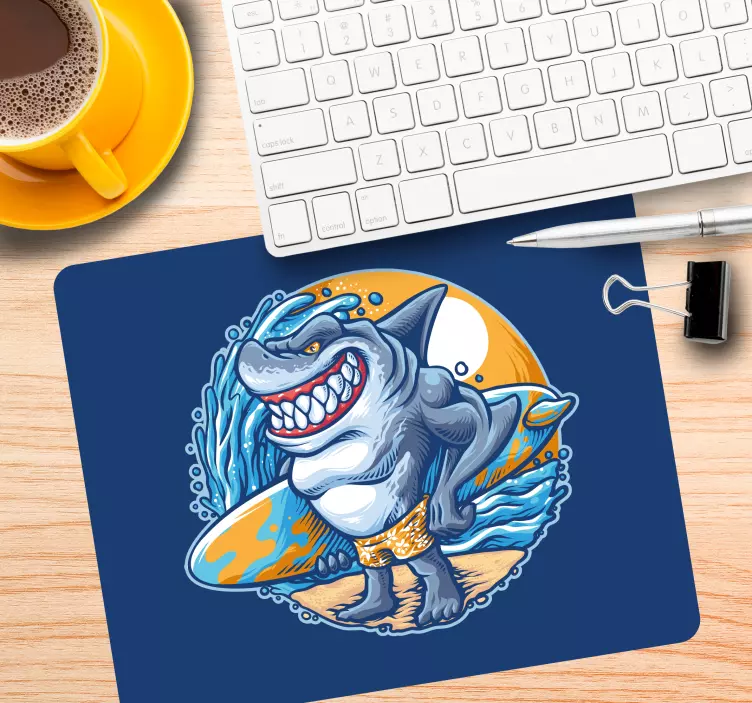Tappetino mouse gaming squalo con tavola da surf - TenStickers
