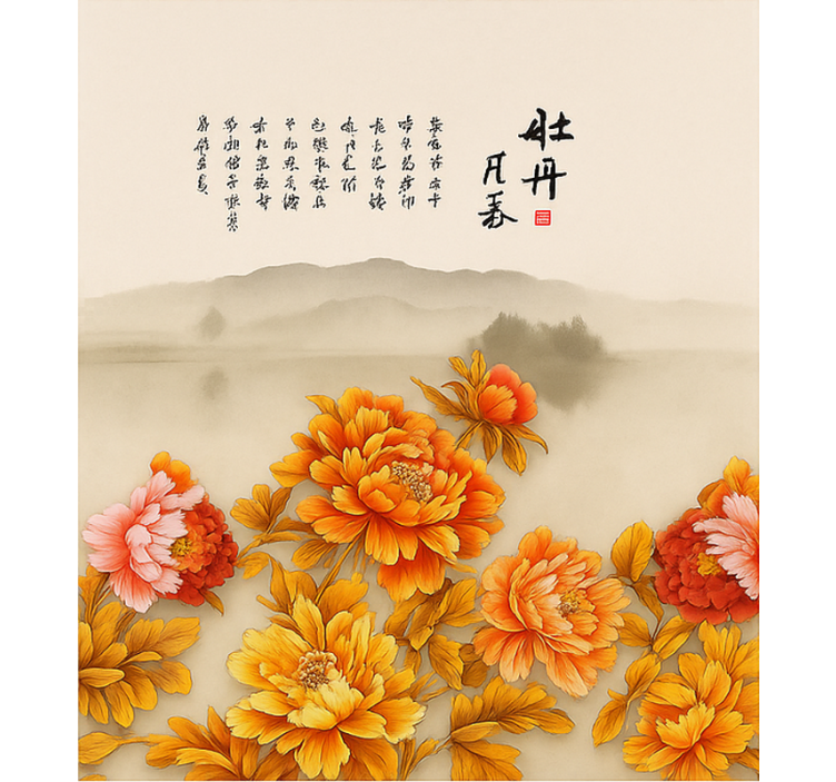 Tenda a rullo soggiorno arte paesaggistica di peonie - TenStickers