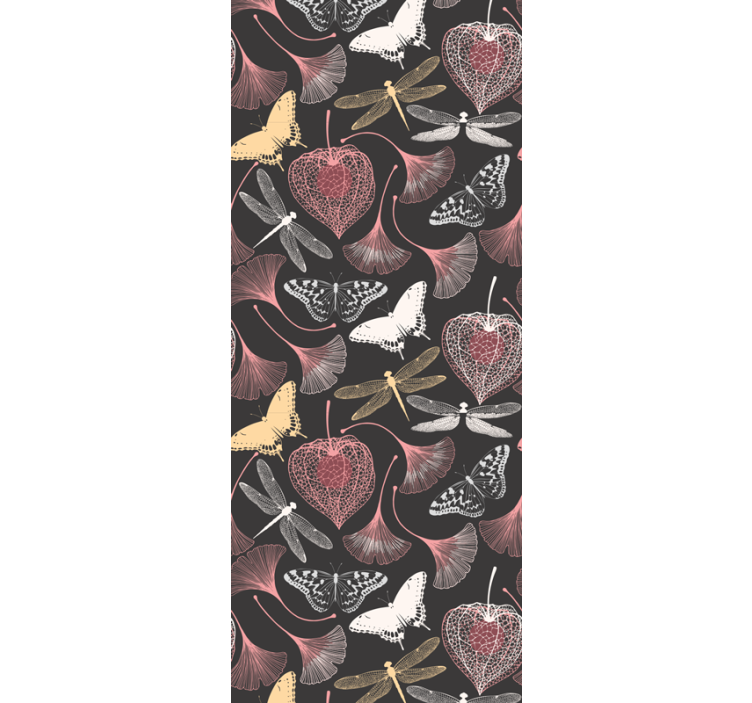 Tenda a rullo cameretta foglie rosa farfalle nere - TenStickers