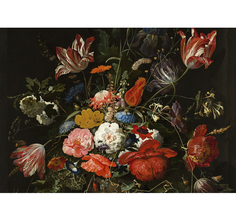 Tenda a rullo cucina dipinto fiori rossi blu bianchi - TenStickers