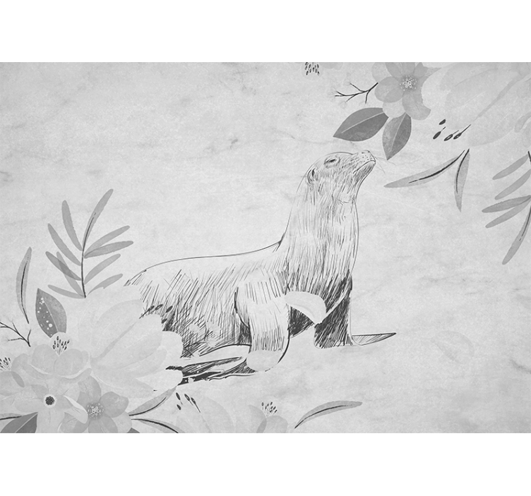 Tenda a rullo cucina foca grigia che nuota e fiori - TenStickers