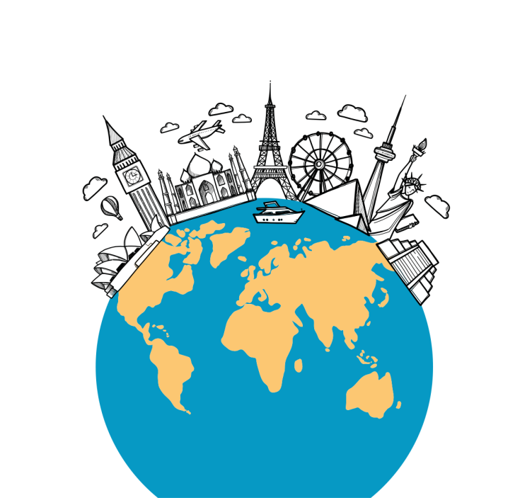 Tenda a rullo soggiorno icone monumenti mappa mondo - TenStickers