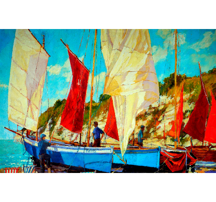 Tenda a rullo soggiorno tre barche sull'acqua - TenStickers