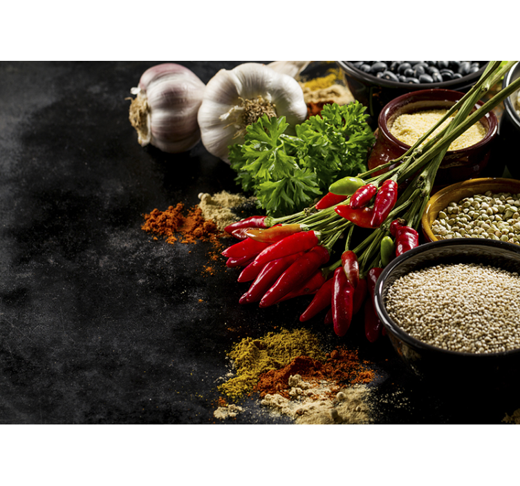 Tenda a rullo nera cucina con spezie - TenStickers