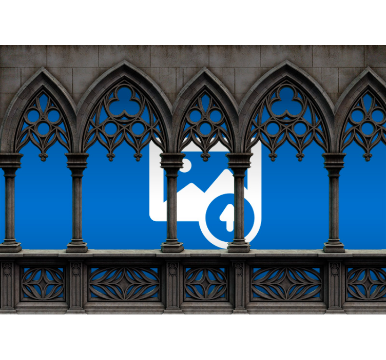Tenda a rullo nera con fotomurale pietra e cornice - TenStickers