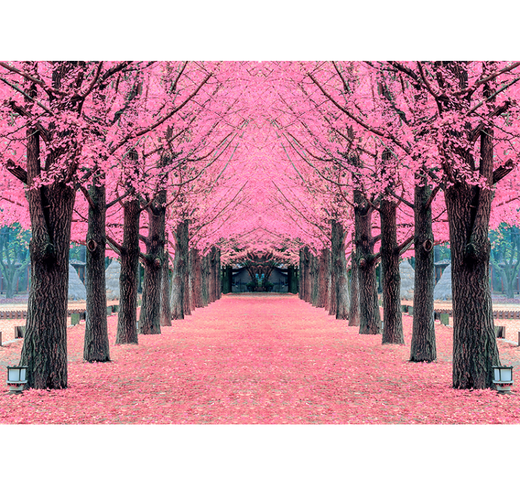 Tenda a rullo soggiorno alberi rosa nami island - TenStickers
