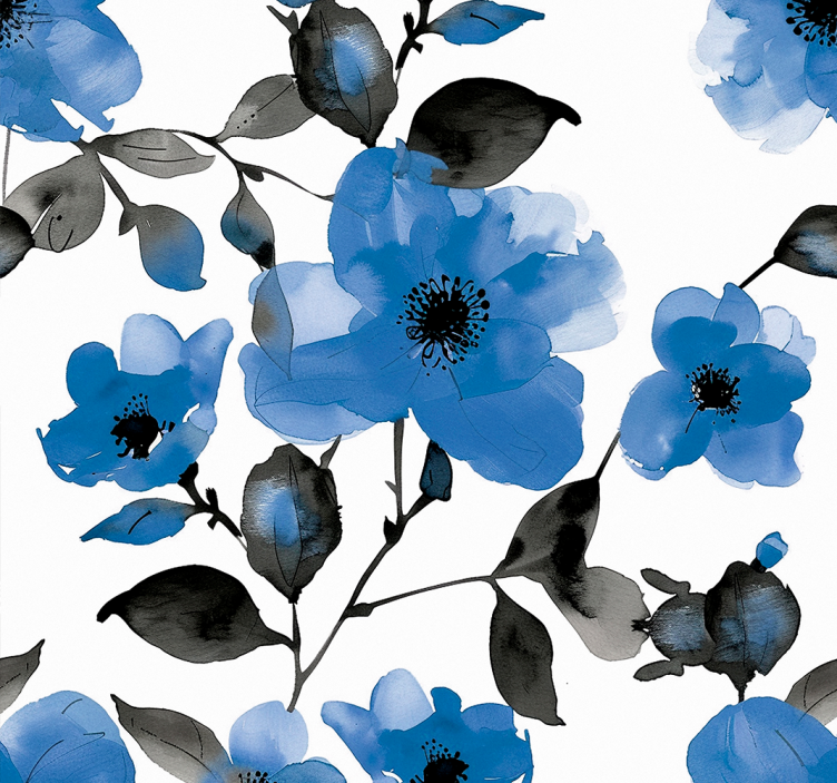 Tenda a rullo blu motivo papaveri blu - TenStickers