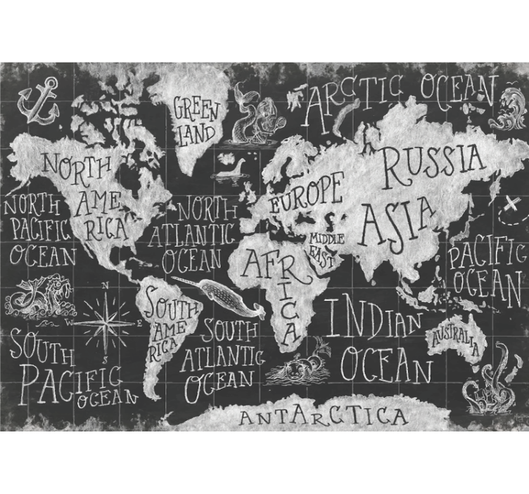 Tenda a rullo grigia mappa del mondo mitica - TenStickers