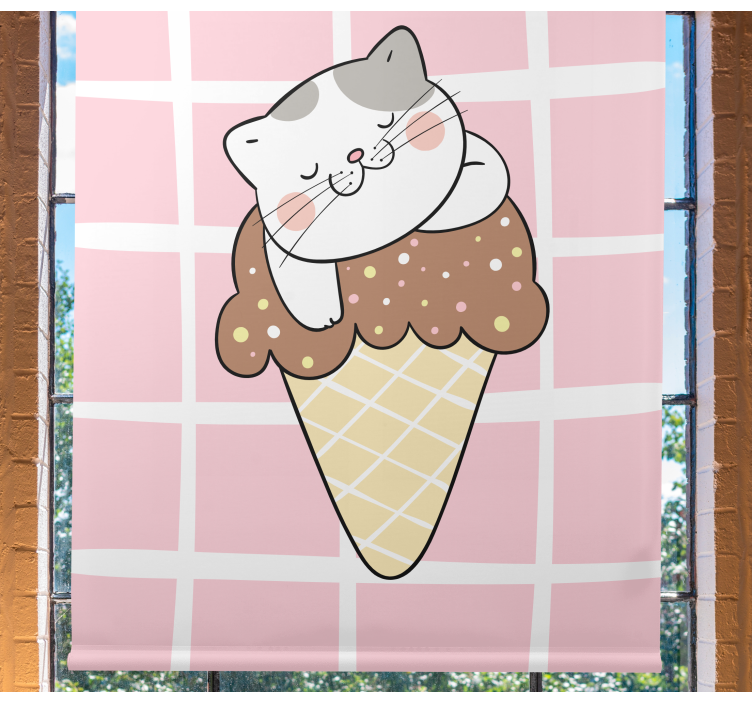Tenda a rullo animali gatto nel cono gelato - TenStickers