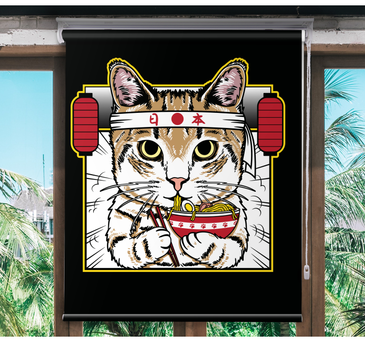 Tenda a rullo animali gatto che mangia spaghetti - TenStickers