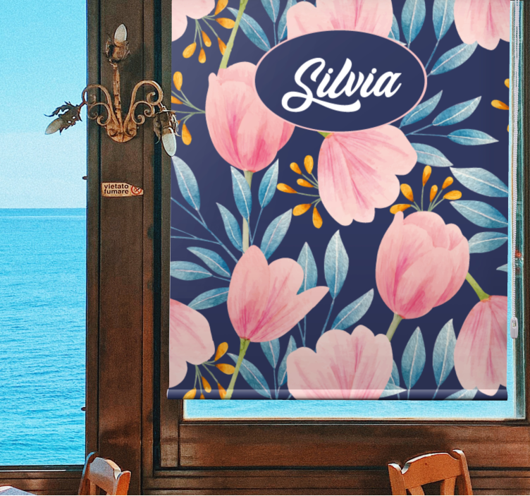 Tenda a rullo fiori e piante disegno floreale rosa - TenStickers