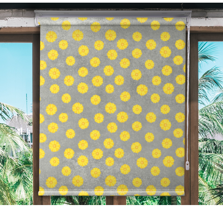 Tenda a rullo fiori e piante modello grigio e giallo - TenStickers