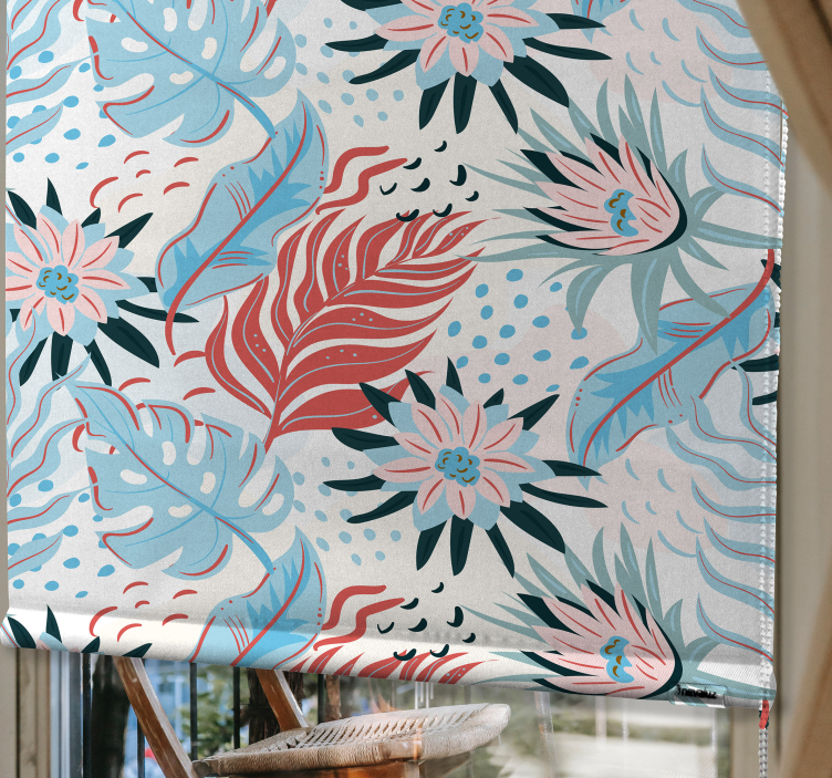 Tenda a rullo fiori modello di fogliame tropicale - TenStickers