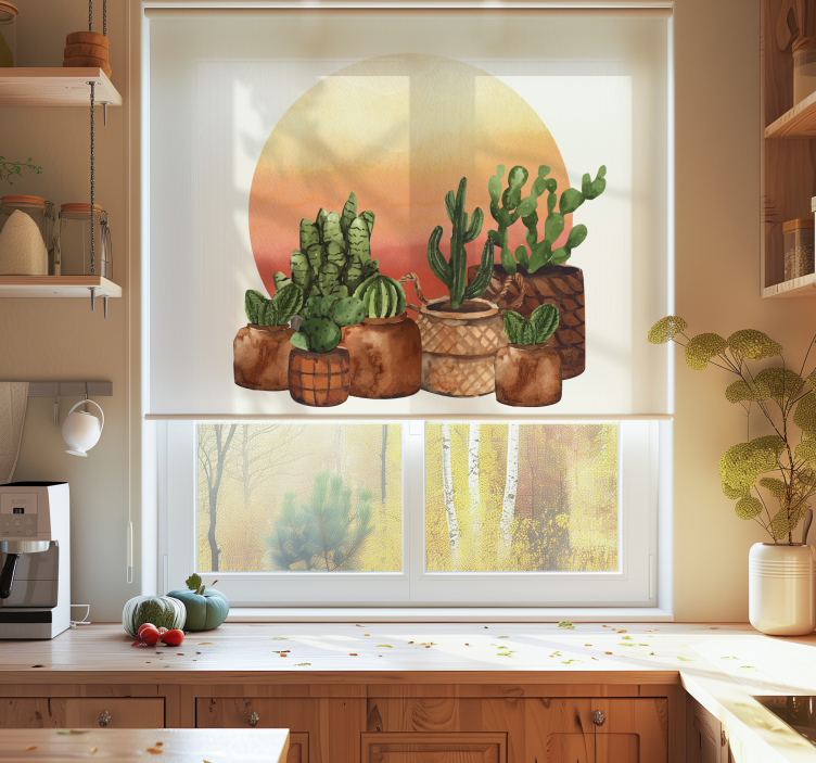 Tende a rullo cucina cactus con tramonto in cerchio - TenStickers
