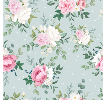 Tenda a rullo sala da pranzo fiori blu e rosa - TenStickers