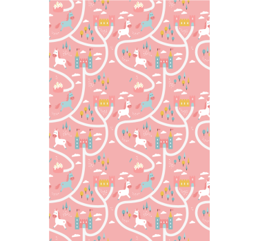 Tenda a rullo rosa castelli e unicorni - TenStickers